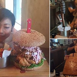 Burger Gergasi Seberat 3.2 kg Selamat Dilahap Wanita Kurus Ini