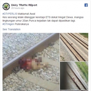 Dua Kes Kematian Akibat Dilanggar Keretapi Dalam Satu Hari