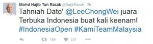 Juara Terbuka Indonesia, PM Ucap Tahniah Buat Chong Wei Di Twitter