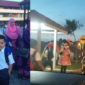 Ultraman, Mickey & Minnie Mouse Pujuk Murid Cengeng Datang Sekolah