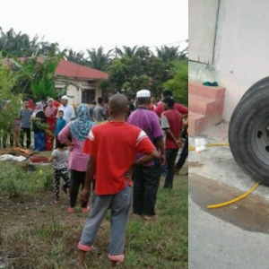 Wanita Siram Bunga Maut Terkena Tayar Lori Tercabut