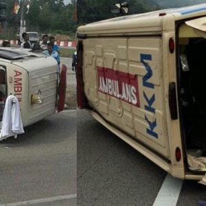 Ambulan Terbalik Akibat Tayar Pecah, Pesakit Warga Emas Cedera