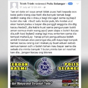 Dakwaan Pengawai Polis Minta Wang Perlindungan Akan Disiasat Segera