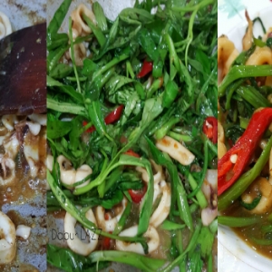 Kangkung Goreng Belacan Dan Sotong, Ringkas Tapi Lazat Tak Ingat Dunia