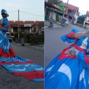 Lelaki Ini Cat Walk Pakai Gaun Daripada Bendera PH. Ada Berani?