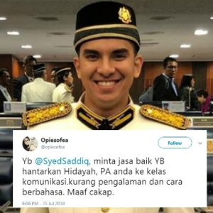 Didakwa Biadab, Pegawai Protokol Minta Syed Saddiq Hantar PA Ke Kelas Komunikasi