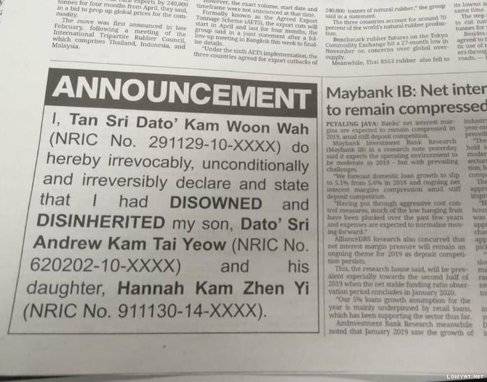 Jutawan MCA Tan Sri Dato' Kam Woon Wah Gugurkan Anak Dan ...