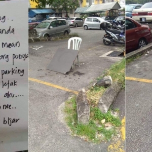 "Kerusi, Helmet, Ampaian Baju Jadi Cop Parking. Bila Alih, Kita Yang Kena Marah."