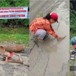 "Jalan Rosak Tidak Diperbaiki"- Penduduk Paitan Sabah Berkubang, Tanam Pokok Tanda Protes