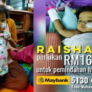 "Masa Semakin Suntuk, Bantulah Kami" - Raisha Perlukan RM160 Ribu Untuk Pemindahan Hati