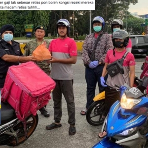 Hanya Orang Susah Yang Faham Waktu Getir Ini - Rider Dipuji Bantu 'Frontliner'