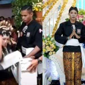 Pengantin Cium Tangan Suami Sebelum Pecahkan Bata Di Majlis Kahwin