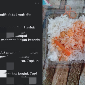 Wanita Kongsi Gambar Makanan RMT Cucu Saudara, Hanya Nasi Putih Dan Kuah