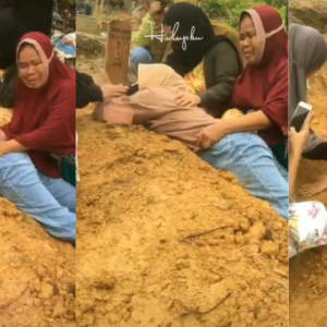 "Allah Tidak Suka Kita Sedih Seperti Itu" – Netizen Tegur Gadis Meratap Sampai Terbaring Di Kubur Bapa