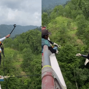 Wanita Buat Bungee Jumping Tanpa Pakai Helmet Keselamatan