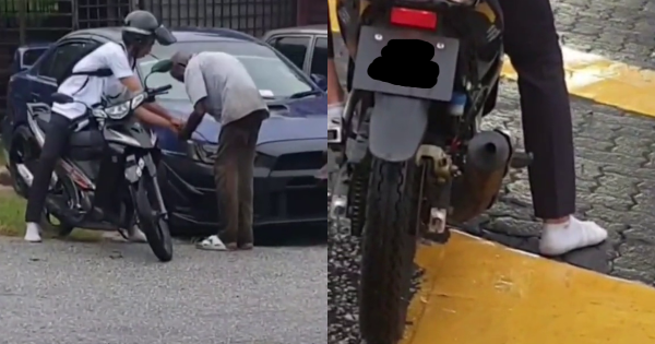 Pemuda Beri Selipar Pada Warga Emas, Sanggup Naik Motor Pakai Stoking Saja