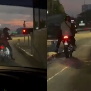 Pemandu Sakit Hati Penunggang Motosikal Tersangkut Di Laluan Tol