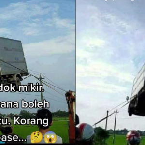 Netizen Garu Kepala Tengok Lori Tersangkut Di Wayar Kabel