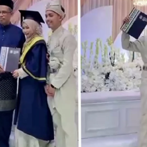 Sama Tarikh Dengan Majlis Kahwin, Terpaksalah Konvo Atas Pelamin- Siap Sarung Jubah Ambil Skrol