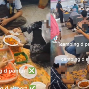 Satu Keluarga Selamba Bentang Tikar, Bawa Keluar Bekas Makanan- Dah Macam Berkelah, Tapi Dalam KLIA