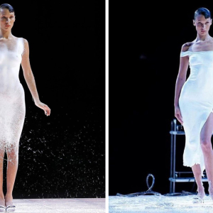 Tampil Separuh Bogel Di Paris Fashion Week, Guna Semburan Buat Baju Bella Hadid 'Live'