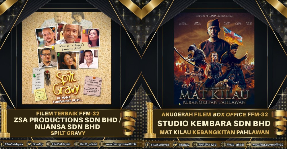 FFM32 : Filem Komedi Spilt Gravy Dinobat Filem Terbaik, Mat Kilau Menang Anugerah Khas Filem Box Office