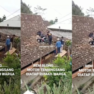 Brek Tak Berfungsi, Wanita Tersangkut Di Bumbung Rumah Dengan Motosikal