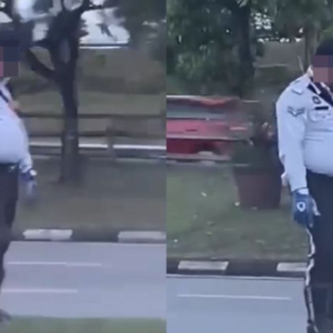 Abang Polis Tertidur Sambil Berdiri Masa Jaga Trafik Di Tengah Jalan Raya Di Kuching