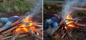 Lelaki Nak Bakar Lemak, Baring Atas Kayu Sedang Terbakar