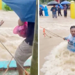 Hero Tak Didendang Gadai Nyawa Redah Arus Dengan Hanya Pegang Tali Untuk Sampai Bantuan Ke PPS