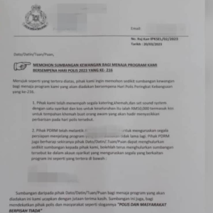 Polis Selangor Didakwa Keluarkan Surat Mohon Tajaan RM50 Ribu