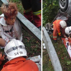 Remaja Lelaki Putus Jari Kelingking Kereta Terbalik Langgar Pembahagi Jalan