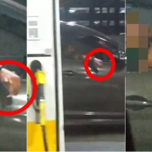 Lelaki Selamba Merokok Di Stesen Minyak, Siap Hulur Tangan Keluar Tingkap Pegang Puntung Menyala