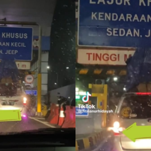 MPV Tersekat Palang Tol Kerana Bawa Muatan Lebih