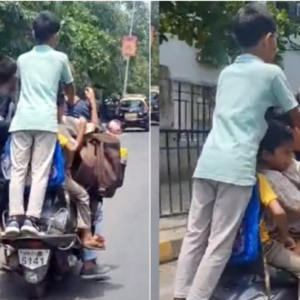 Polis Tahan Lelaki Bawa 7 Kanak-Kanak Bonceng Skuter