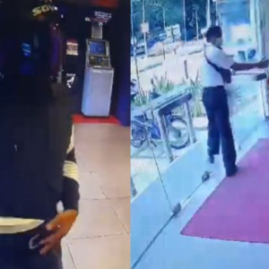 Siang Buta Merompak! Lelaki Selamba Keluarkan Pisau Dalam Bank Di Ipoh, Pak Guard Gelabah Terus Lari Keluar