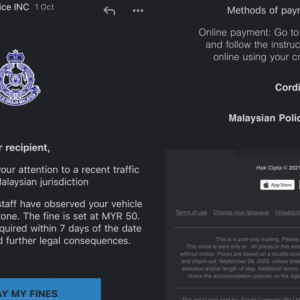 Scammer Hantar Saman RM50 Melalui E-Mel, Kena Bayar Dalam 7 Hari