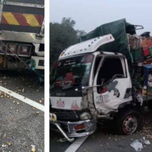 Kemalangan Dua Lori, Muatan Buah Dokong Melambak Atas Lebuh Raya