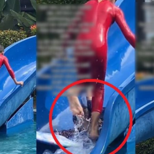 Budak Naik 'Slide' Tak Guna Tangga Hampir Terpijak Kepala Kanak-Kanak Lain