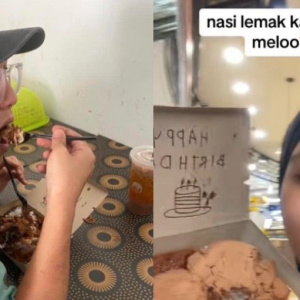Lelaki Berselera Aneh, Makan Nasi Lemak Kari Ayam Dengan Milo Tabur!