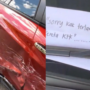 Kereta Kena Langgar Lari Di Kawasan Parkir- Pelaku Gagal Dikesan, Hanya Tinggalkan Duit RM100