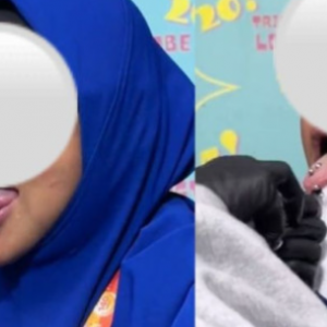 Makcik Bertudung Steady Tindik Lidah, Bangga Terjelir-Jelir Depan Kamera