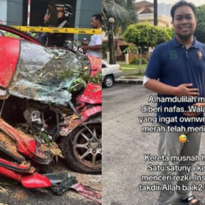 Kereta Hancur Dihempap Pokok, Pemuda Kongsi Amalan Yang Dilakukan – ‘Saya Amalkan Selawat 1k Sehari’