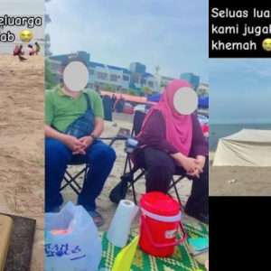Wanita malas gaduh dengan keluarga ‘tertutup hijab’! Datang lewat ke pantai, pacak khemah besar halang ‘view’ pengunjung lain