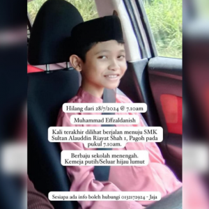 Sepupu Siti Nurhaliza hilang. Tak pulang sekolah sejak semalam