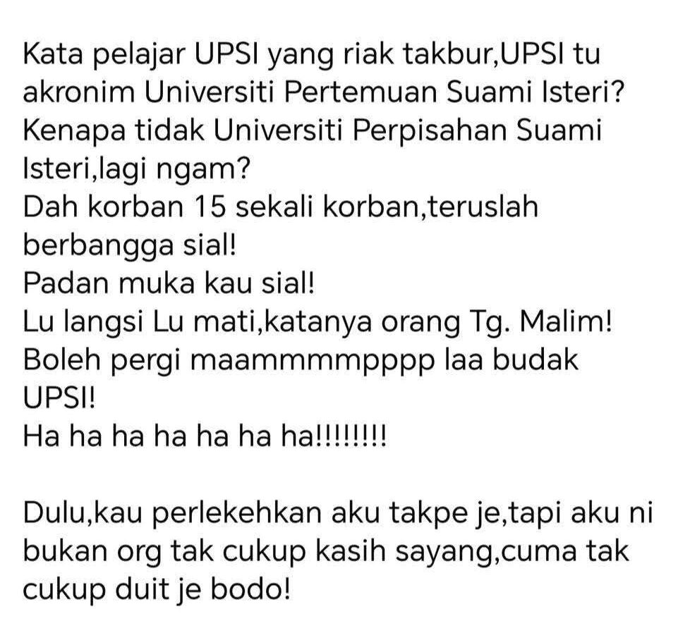 "Boleh gi maamppp la budak UPSI" - Guru hina kematian pelajar UPSI mengajar di Perak