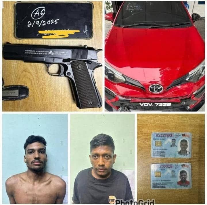 Polis tahan dua lelaki acu pistol selepas kemalangan